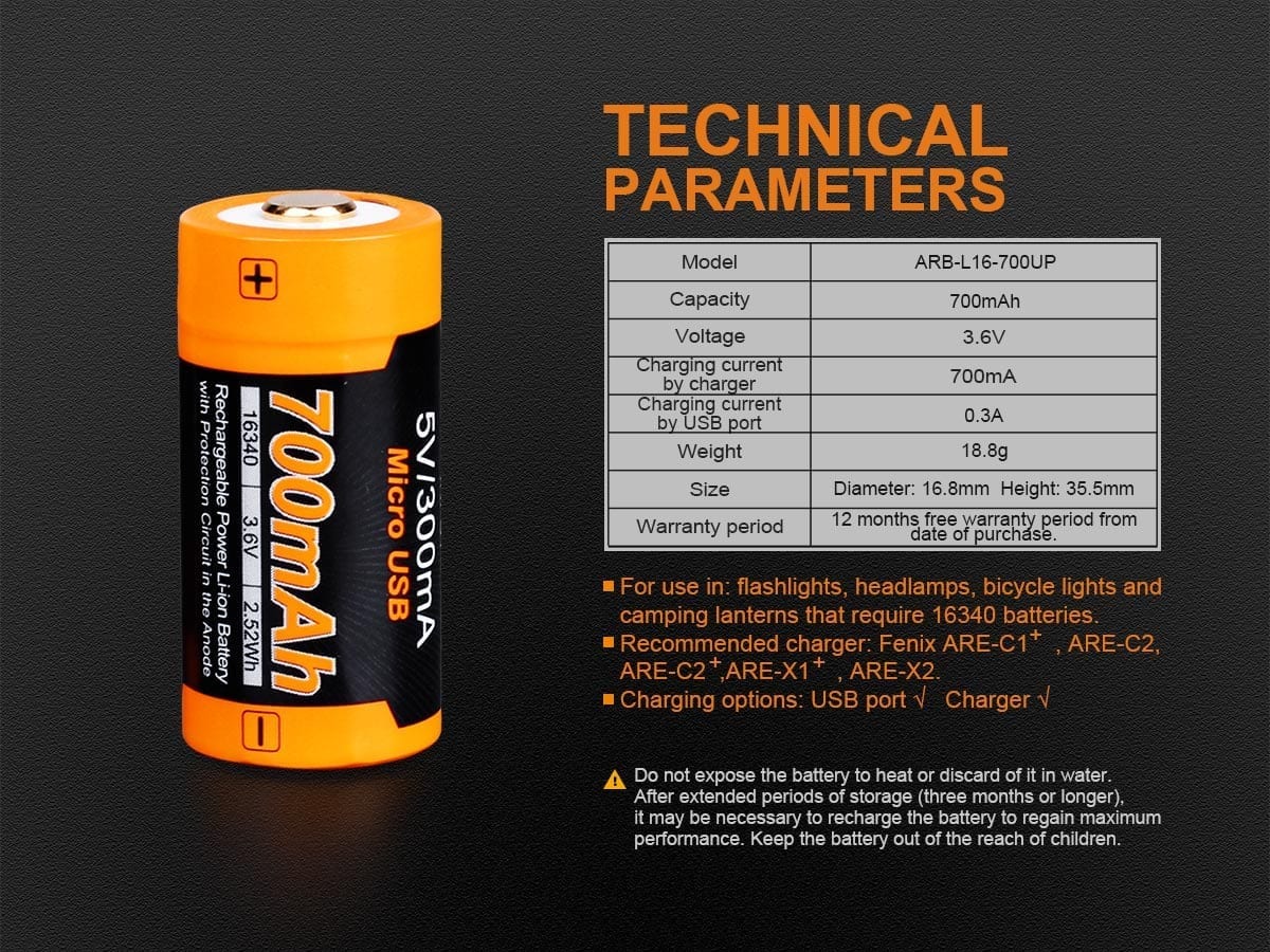 Fenix ARB-L16-700UP Built-in USB Rechargeable Battery - Image 3