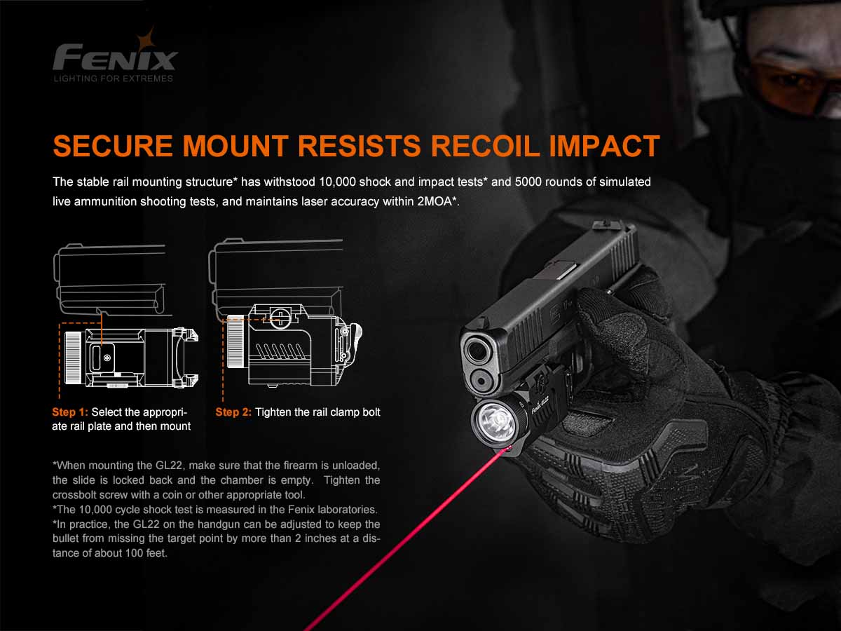 Fenix GL22 Tactical Weapon Light with Red Laser Sight - Image 10